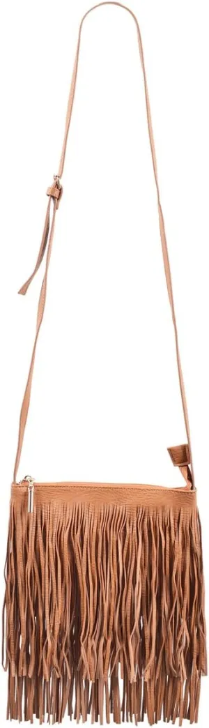 Premium Textured PU Leather Layered Fringe Tassel Crossbody Shoulder Bag
