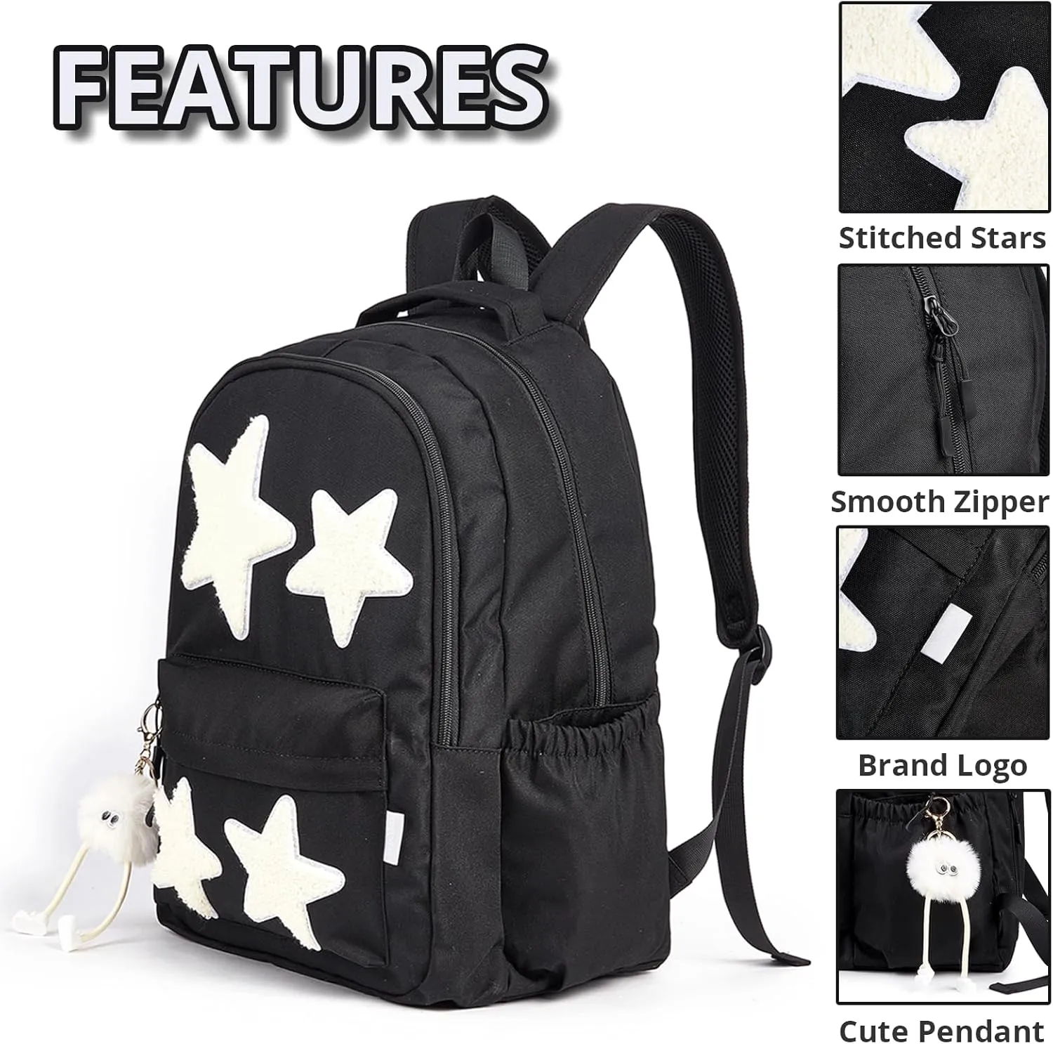 Preppy Backpack with Cute Plush Accessories Kawaii Star Bag Y2K School Bookbag Girly Soft Sweet Aesthetic Daypack for Girls Boys Kids Teen Senior (Pastel Pink)