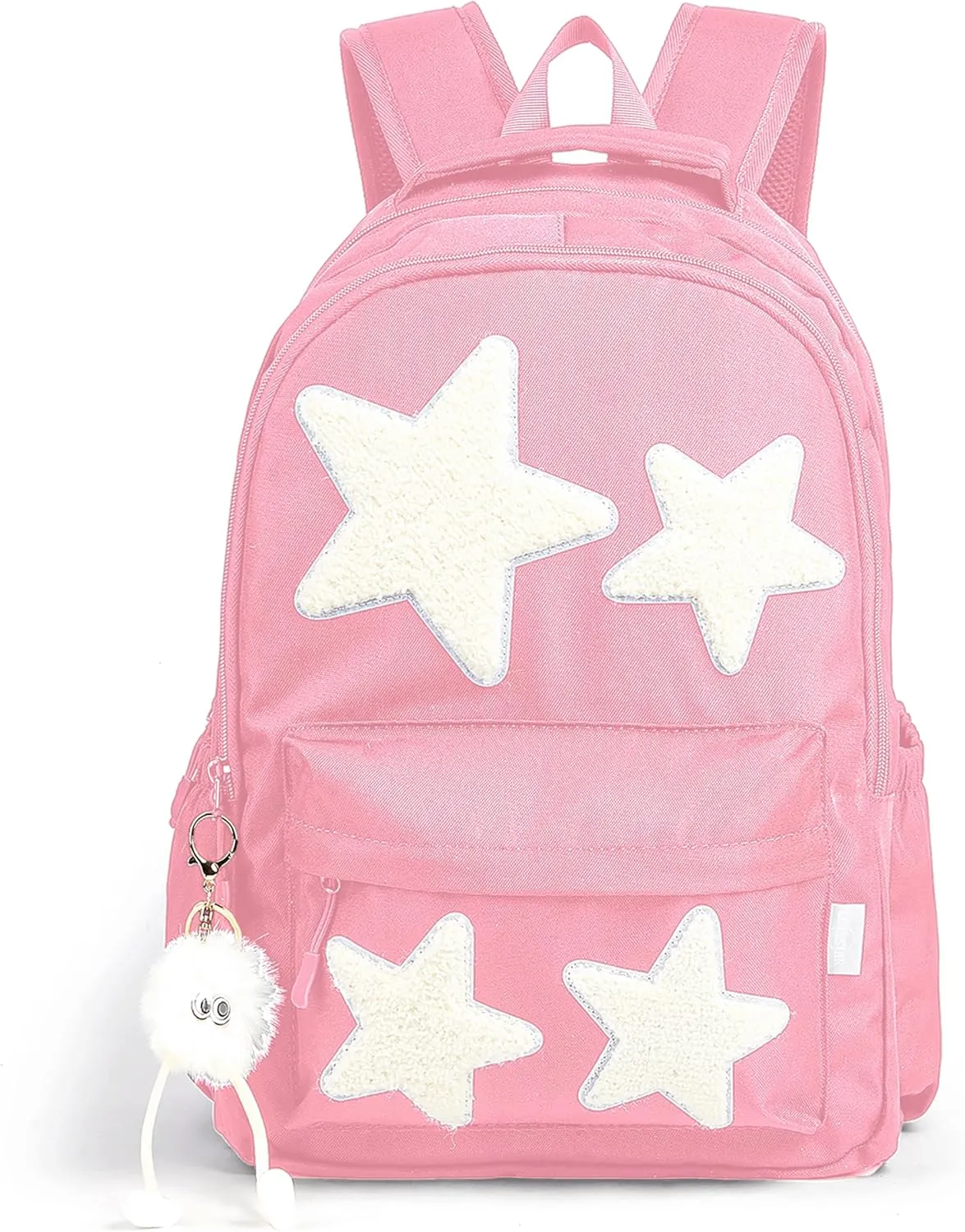 Preppy Backpack with Cute Plush Accessories Kawaii Star Bag Y2K School Bookbag Girly Soft Sweet Aesthetic Daypack for Girls Boys Kids Teen Senior (Pastel Pink)