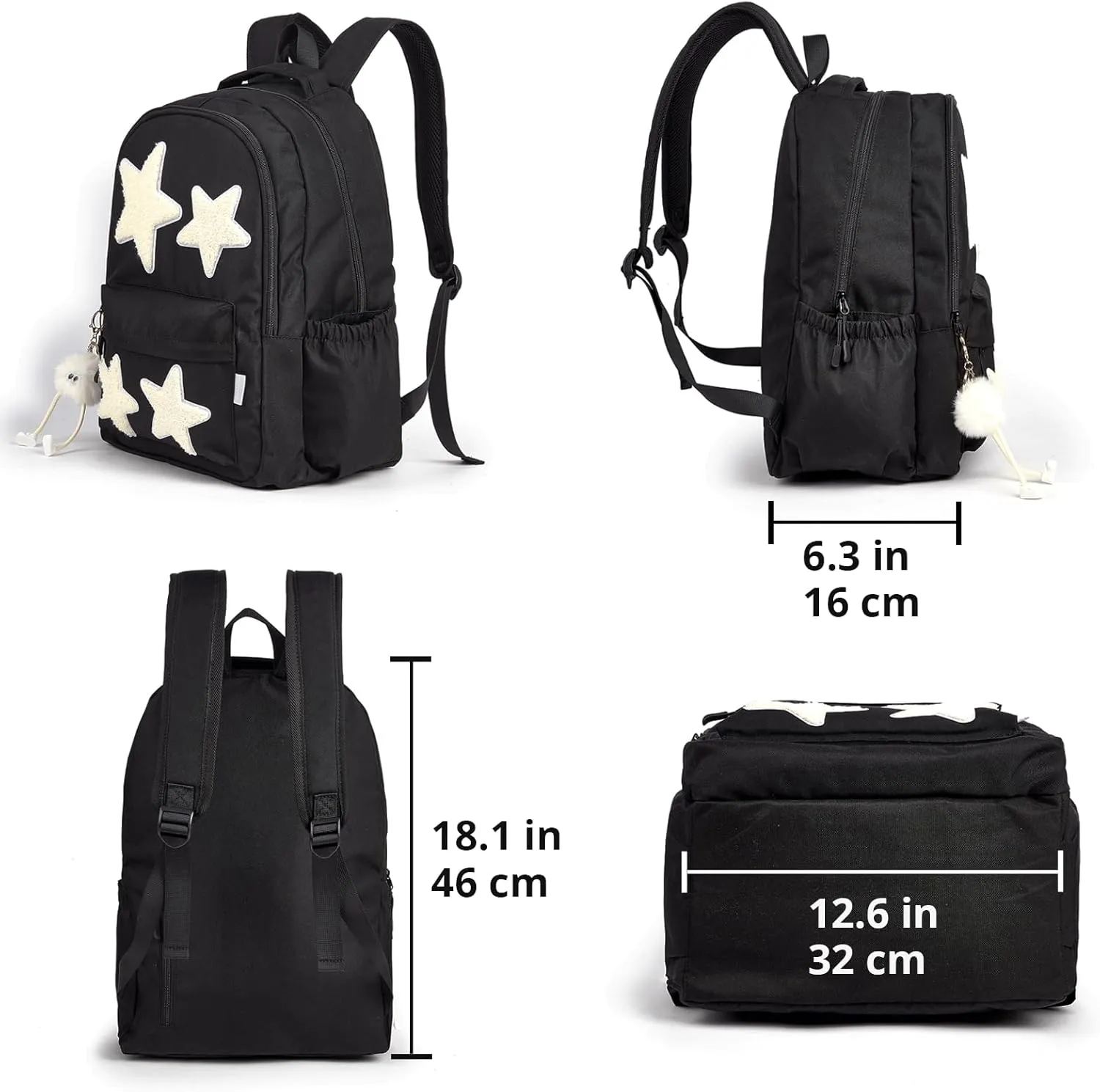 Preppy Backpack with Cute Plush Accessories Kawaii Star Bag Y2K School Bookbag Girly Soft Sweet Aesthetic Daypack for Girls Boys Kids Teen Senior (Pastel Pink)