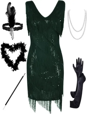 PrettyGuide Women's Flapper Dress Sequined Fringe 1920s Gatsby Party Cocktail Dresses