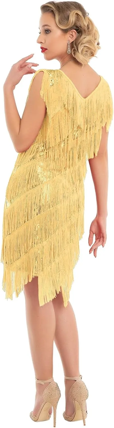 PrettyGuide Women's Flapper Dress Sequined Fringe 1920s Gatsby Party Cocktail Dresses