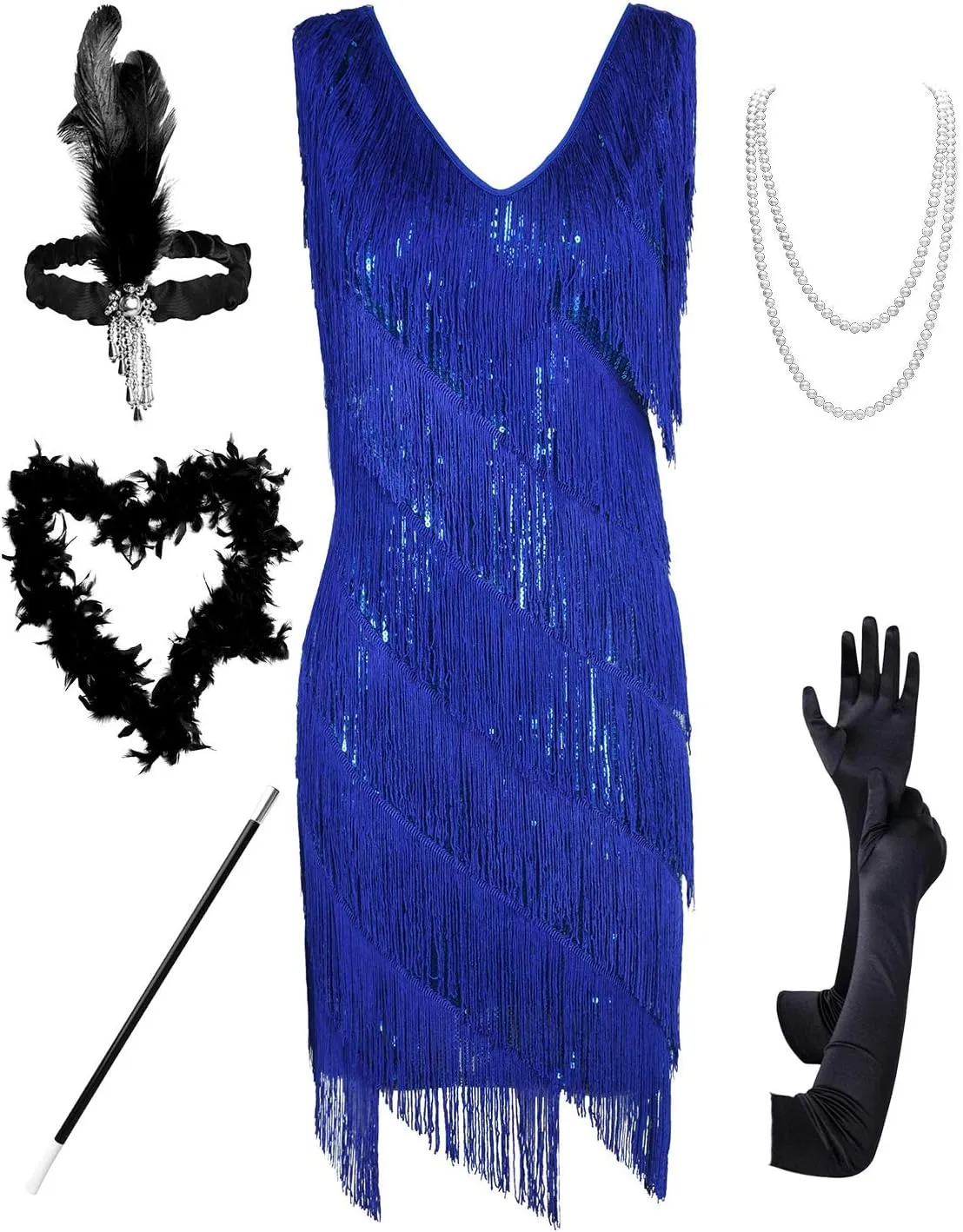 PrettyGuide Women's Flapper Dress Sequined Fringe 1920s Gatsby Party Cocktail Dresses