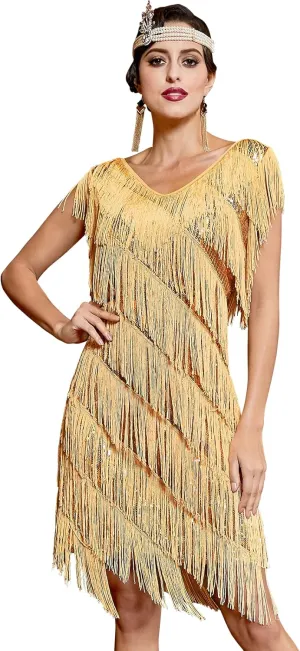 PrettyGuide Women's Flapper Dress Sequined Fringe 1920s Gatsby Party Cocktail Dresses