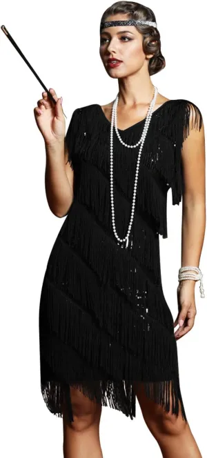 PrettyGuide Women's Flapper Dress Sequined Fringe 1920s Gatsby Party Cocktail Dresses