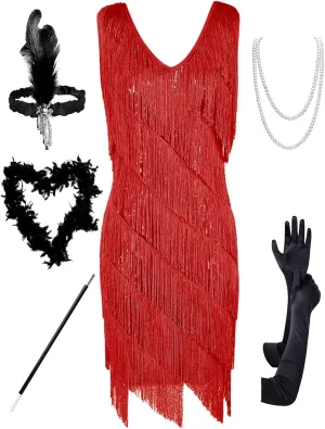 PrettyGuide Women's Flapper Dress Sequined Fringe 1920s Gatsby Party Cocktail Dresses