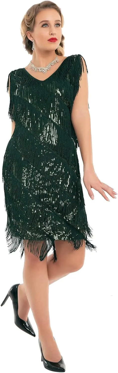 PrettyGuide Women's Flapper Dress Sequined Fringe 1920s Gatsby Party Cocktail Dresses