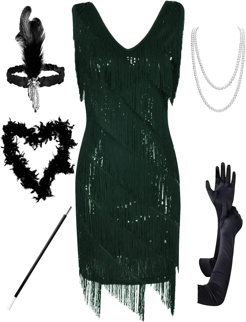 PrettyGuide Women's Flapper Dress Sequined Fringe 1920s Gatsby Party Cocktail Dresses