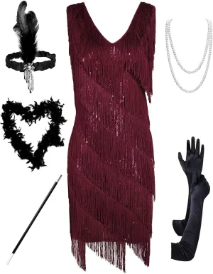 PrettyGuide Women's Flapper Dress Sequined Fringe 1920s Gatsby Party Cocktail Dresses