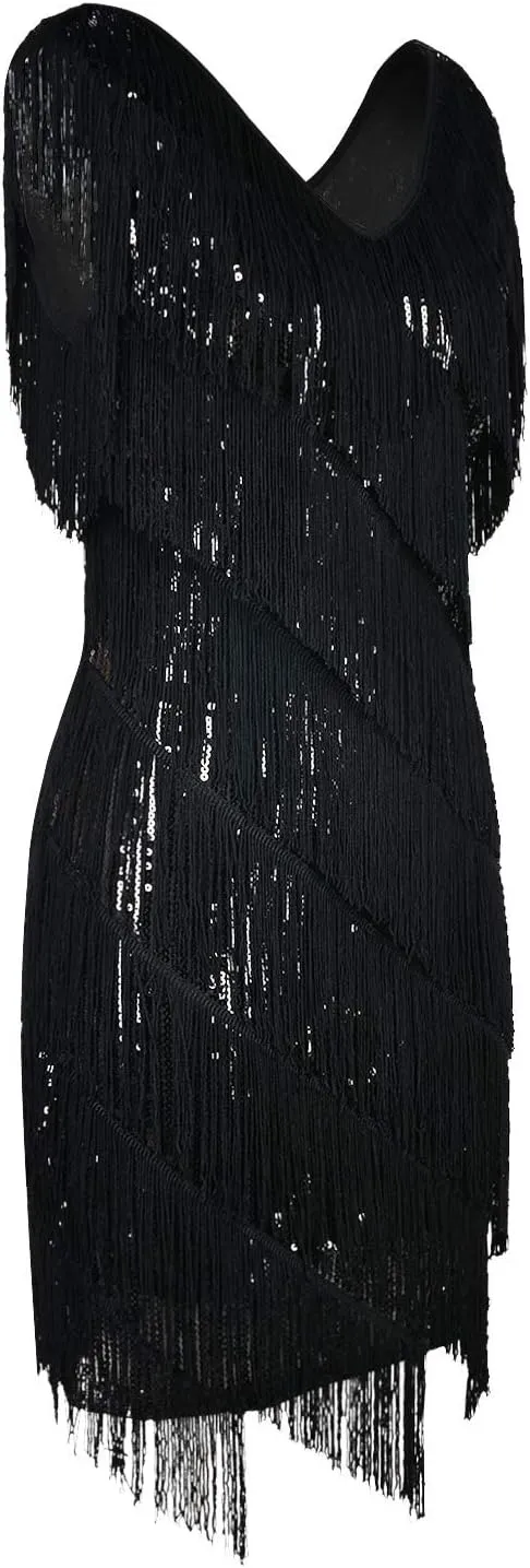 PrettyGuide Women's Flapper Dress Sequined Fringe 1920s Gatsby Party Cocktail Dresses