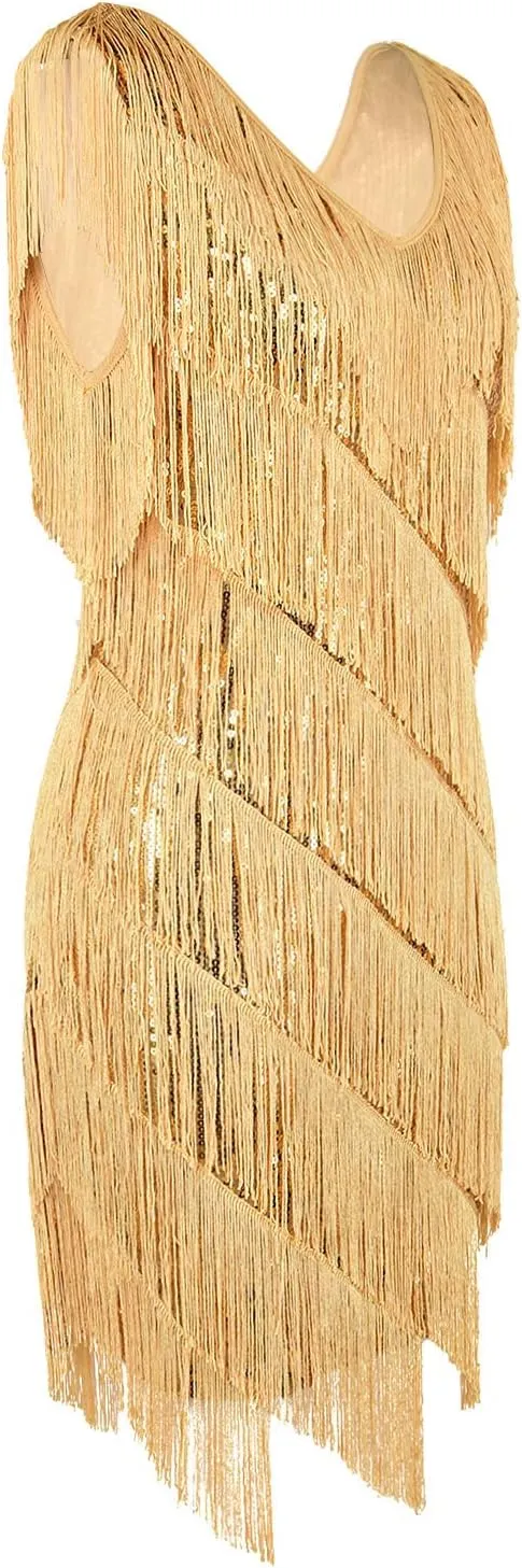 PrettyGuide Women's Flapper Dress Sequined Fringe 1920s Gatsby Party Cocktail Dresses