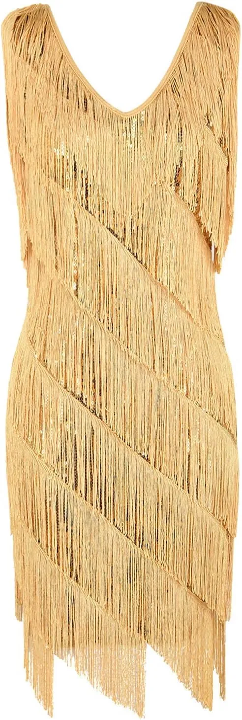 PrettyGuide Women's Flapper Dress Sequined Fringe 1920s Gatsby Party Cocktail Dresses