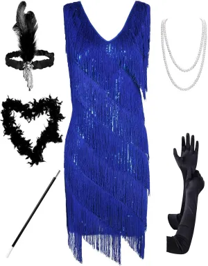 PrettyGuide Women's Flapper Dress Sequined Fringe 1920s Gatsby Party Cocktail Dresses