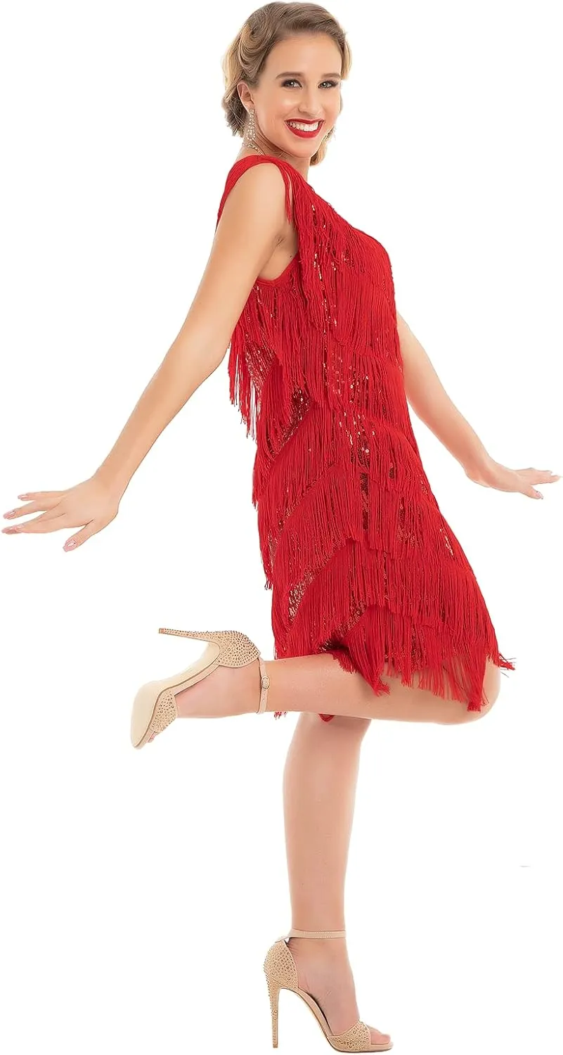 PrettyGuide Women's Flapper Dress Sequined Fringe 1920s Gatsby Party Cocktail Dresses