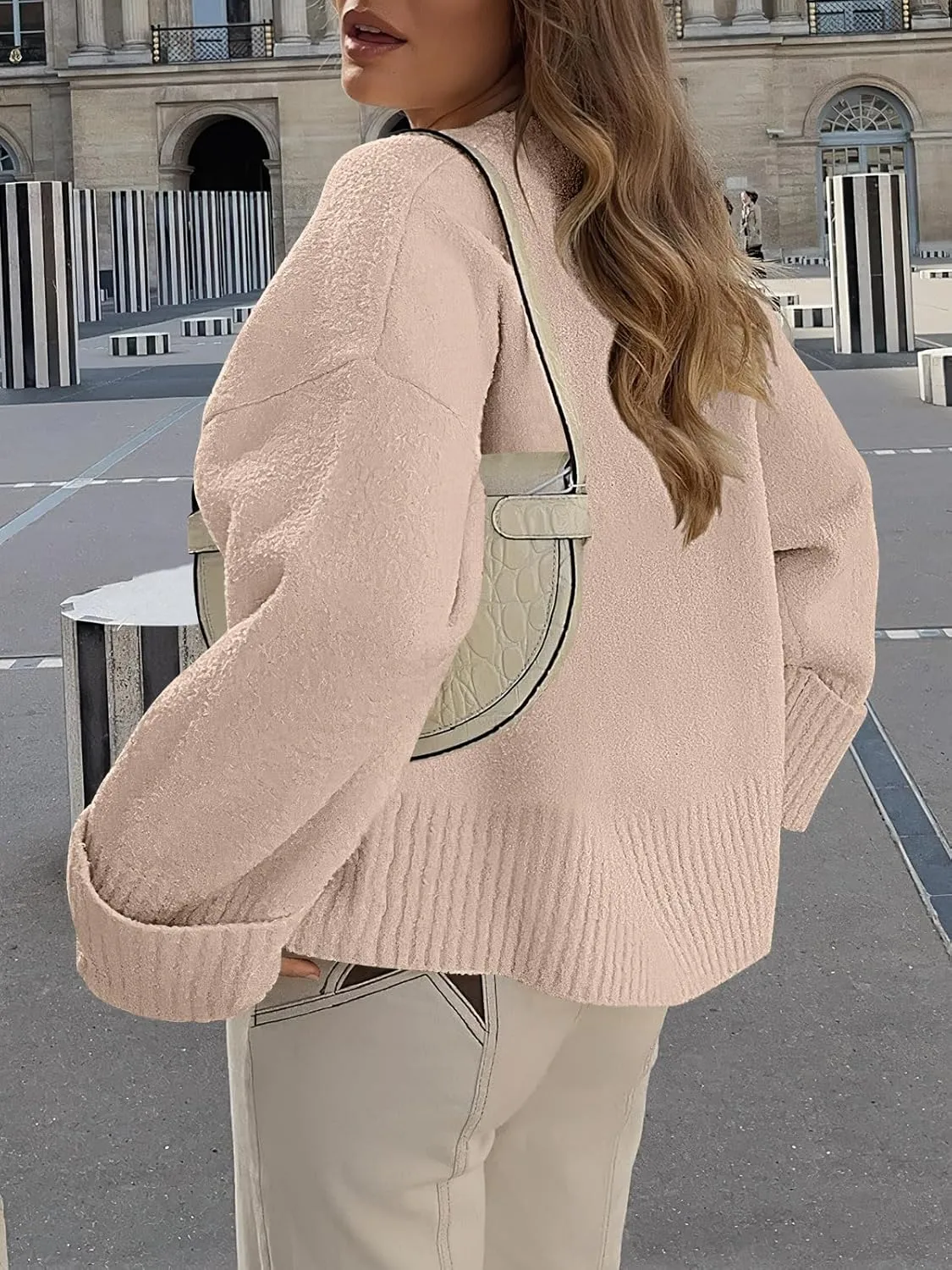 Prinbara Womens Oversized Sweater Crewneck Long Sleeve Fuzzy Knit Chunky Warm Pullover Sweaters Top 2024 Winter Trendy Outfit