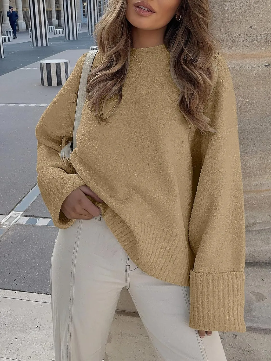 Prinbara Womens Oversized Sweater Crewneck Long Sleeve Fuzzy Knit Chunky Warm Pullover Sweaters Top 2024 Winter Trendy Outfit