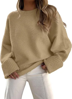 Prinbara Womens Oversized Sweater Crewneck Long Sleeve Fuzzy Knit Chunky Warm Pullover Sweaters Top 2024 Winter Trendy Outfit