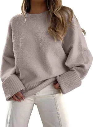 Prinbara Womens Oversized Sweater Crewneck Long Sleeve Fuzzy Knit Chunky Warm Pullover Sweaters Top 2024 Winter Trendy Outfit