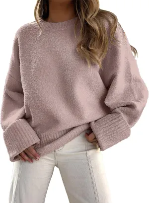 Prinbara Womens Oversized Sweater Crewneck Long Sleeve Fuzzy Knit Chunky Warm Pullover Sweaters Top 2024 Winter Trendy Outfit