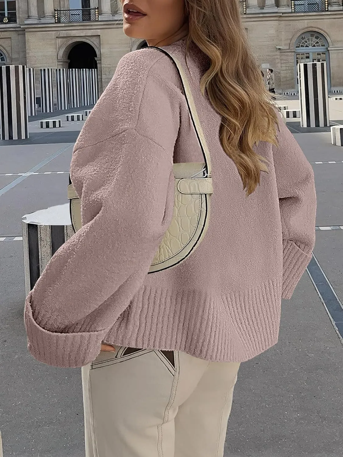 Prinbara Womens Oversized Sweater Crewneck Long Sleeve Fuzzy Knit Chunky Warm Pullover Sweaters Top 2024 Winter Trendy Outfit