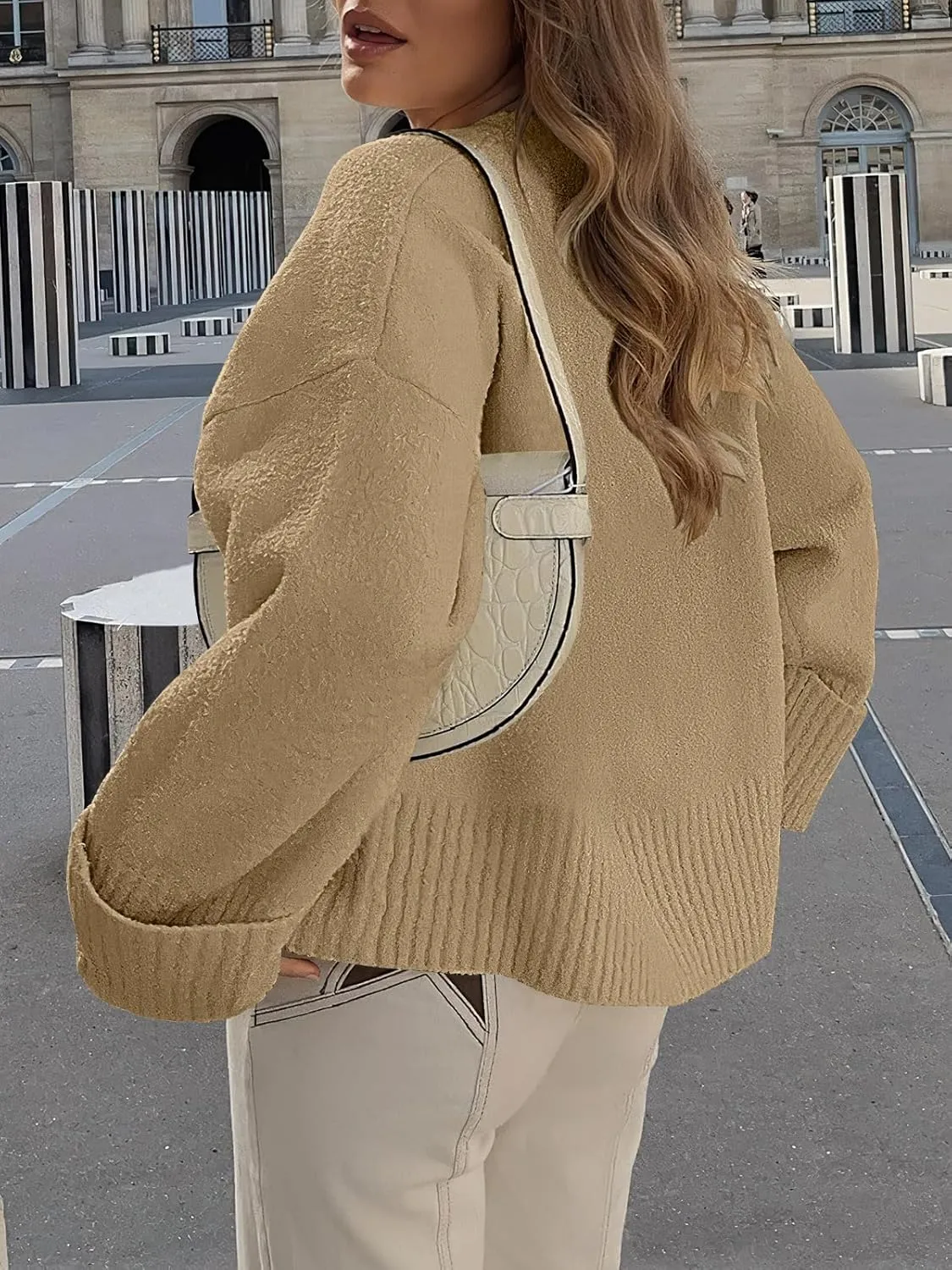 Prinbara Womens Oversized Sweater Crewneck Long Sleeve Fuzzy Knit Chunky Warm Pullover Sweaters Top 2024 Winter Trendy Outfit