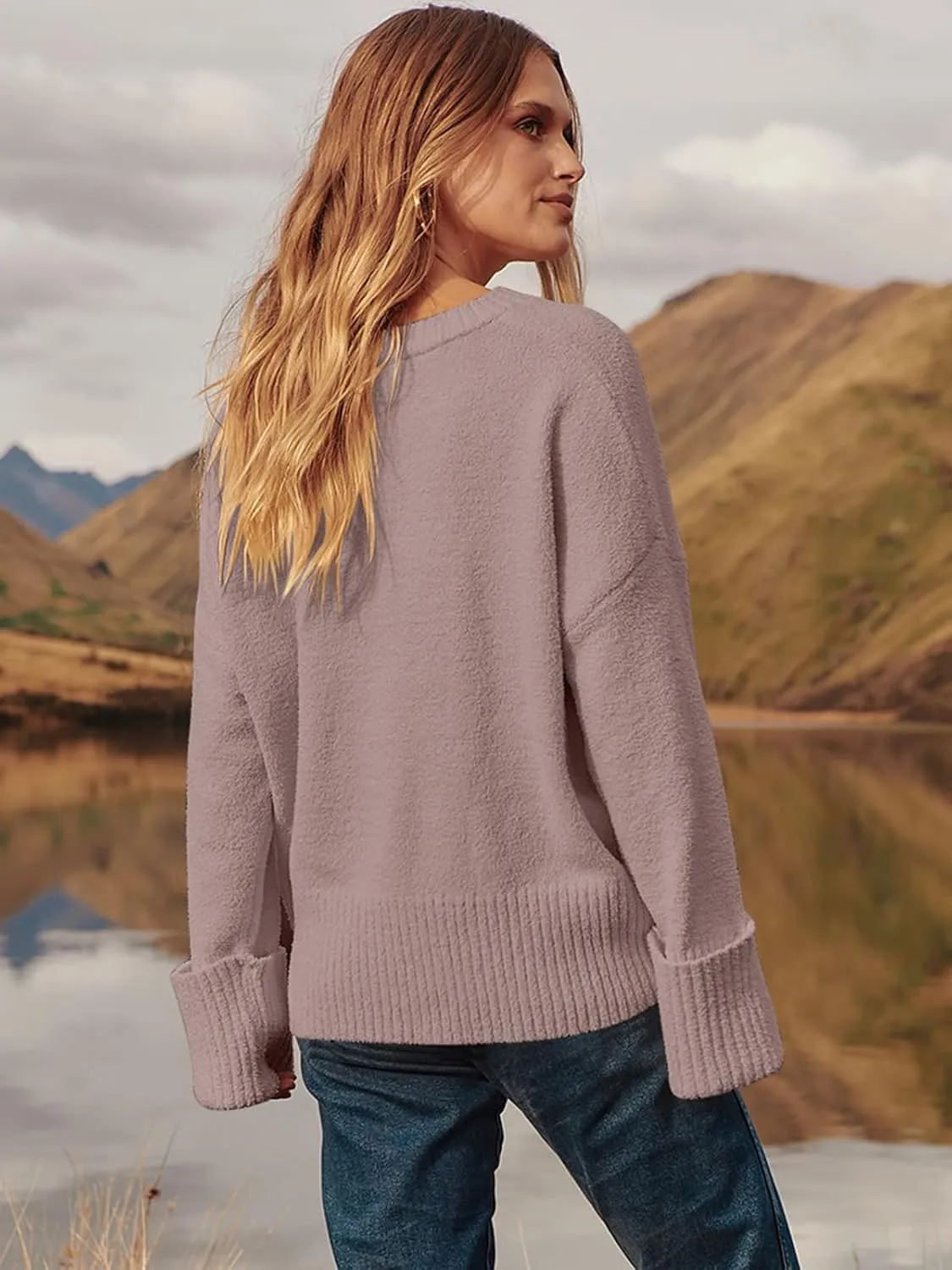 Prinbara Womens Oversized Sweater Crewneck Long Sleeve Fuzzy Knit Chunky Warm Pullover Sweaters Top 2024 Winter Trendy Outfit