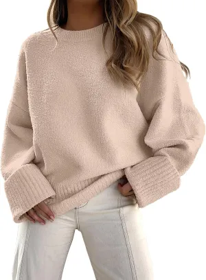 Prinbara Womens Oversized Sweater Crewneck Long Sleeve Fuzzy Knit Chunky Warm Pullover Sweaters Top 2024 Winter Trendy Outfit