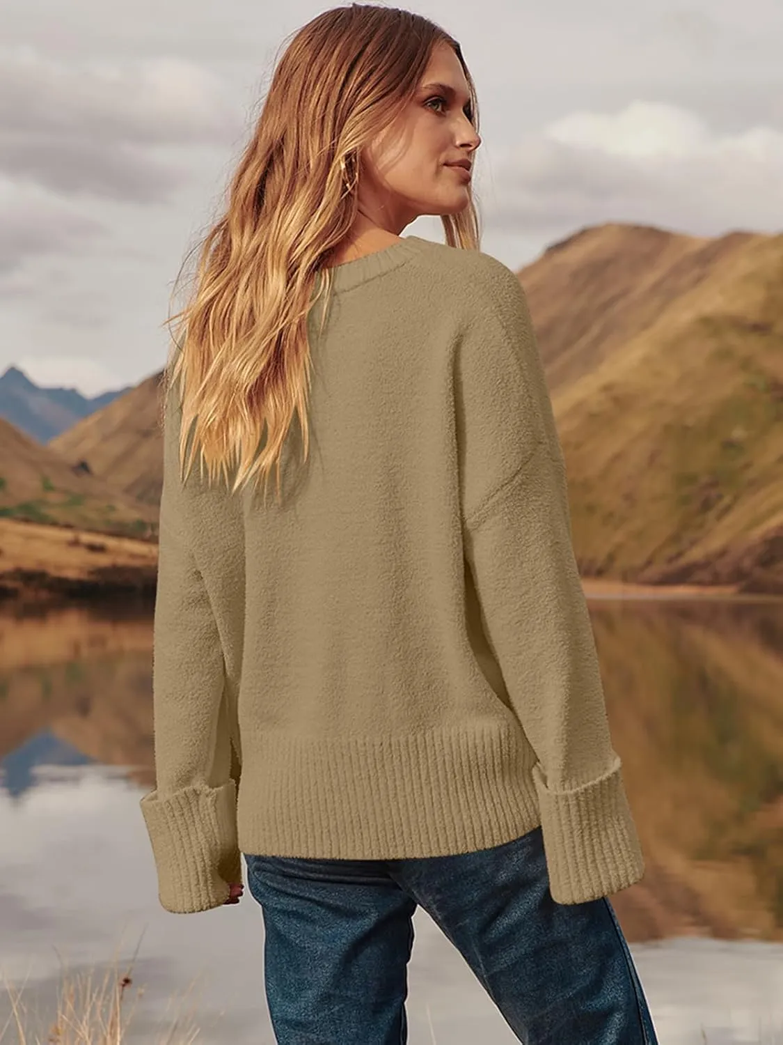 Prinbara Womens Oversized Sweater Crewneck Long Sleeve Fuzzy Knit Chunky Warm Pullover Sweaters Top 2024 Winter Trendy Outfit
