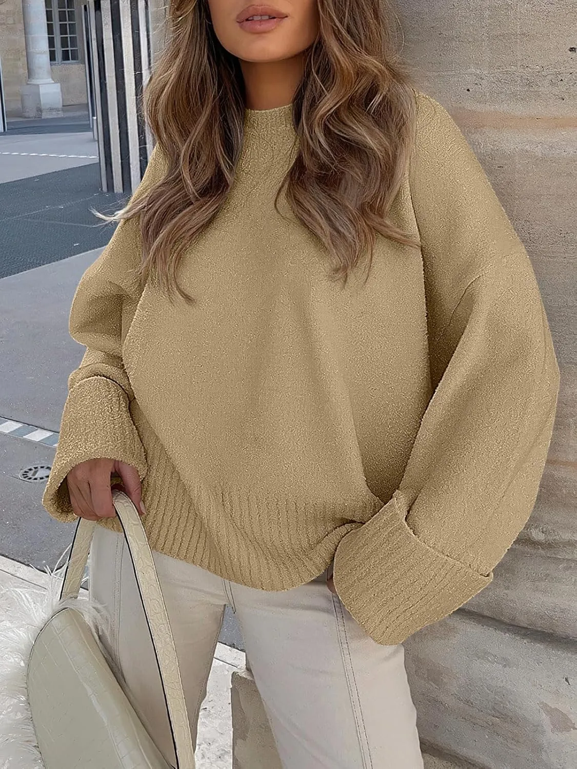 Prinbara Womens Oversized Sweater Crewneck Long Sleeve Fuzzy Knit Chunky Warm Pullover Sweaters Top 2024 Winter Trendy Outfit