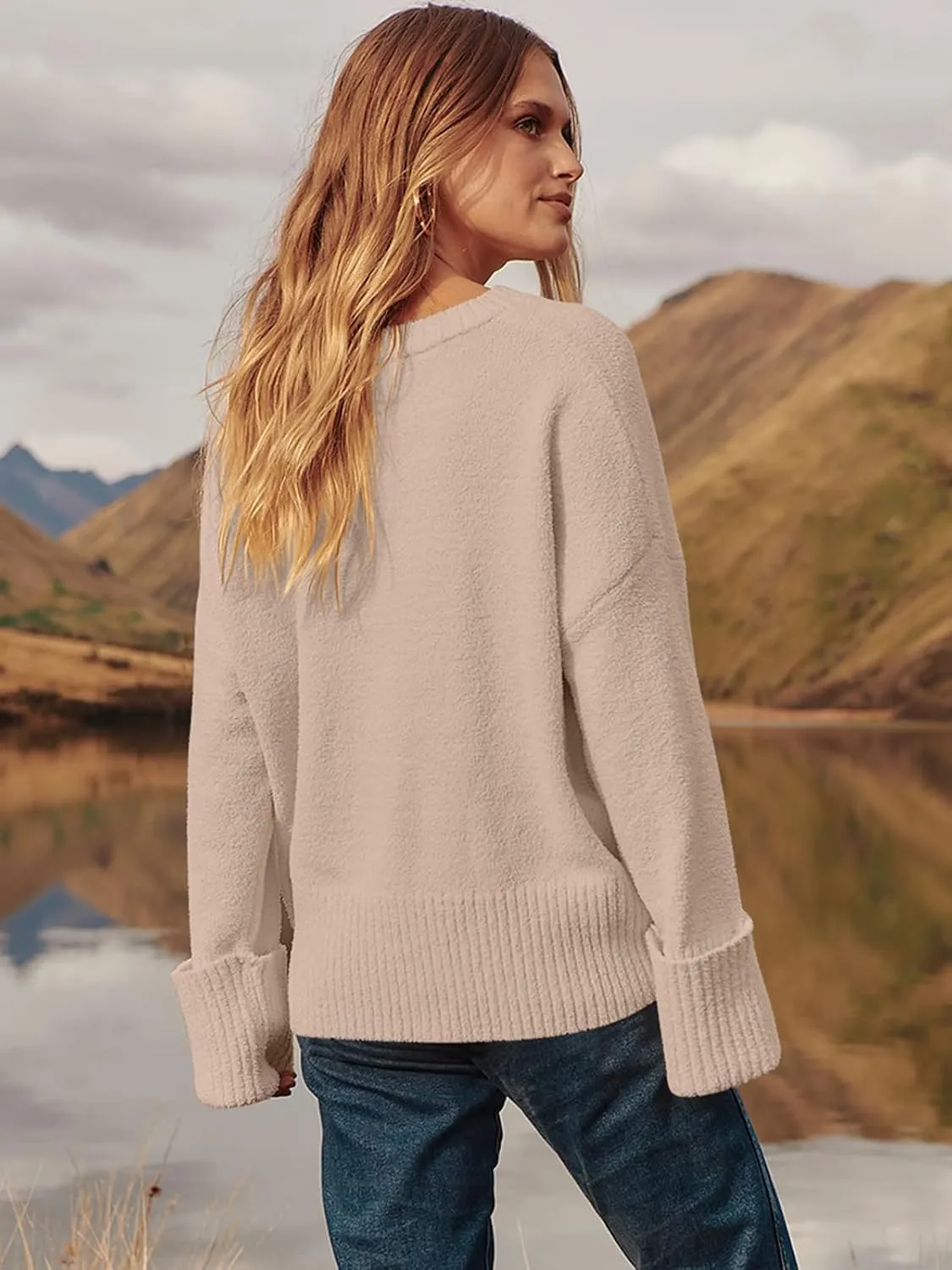Prinbara Womens Oversized Sweater Crewneck Long Sleeve Fuzzy Knit Chunky Warm Pullover Sweaters Top 2024 Winter Trendy Outfit