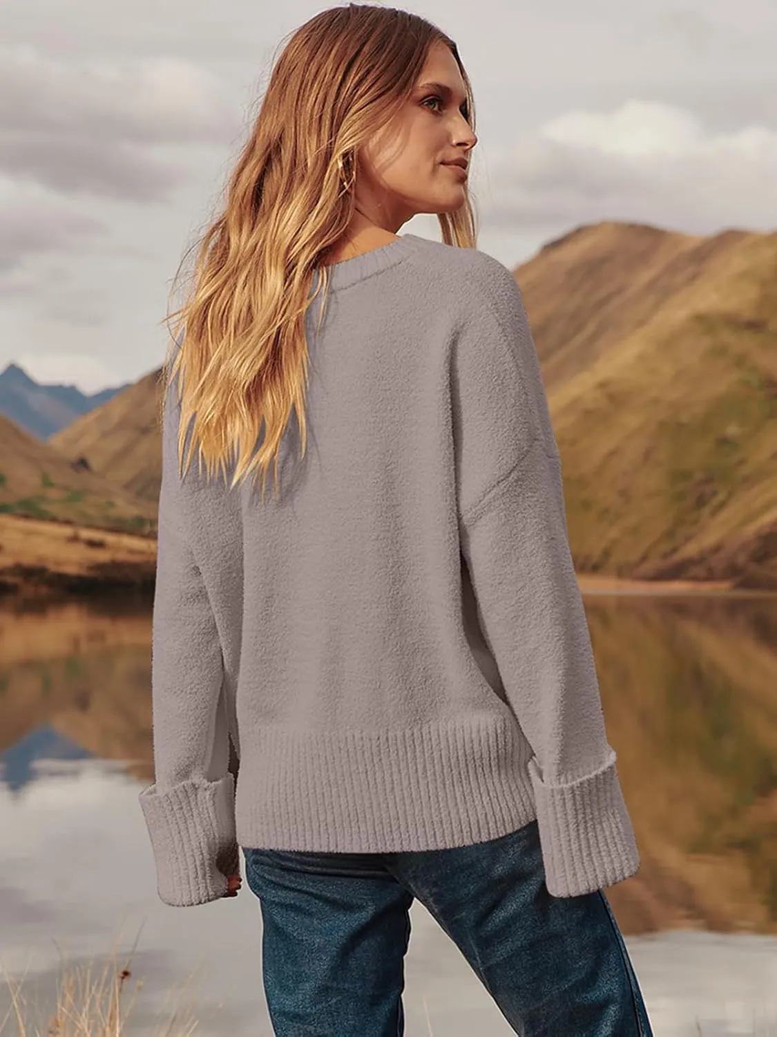 Prinbara Womens Oversized Sweater Crewneck Long Sleeve Fuzzy Knit Chunky Warm Pullover Sweaters Top 2024 Winter Trendy Outfit