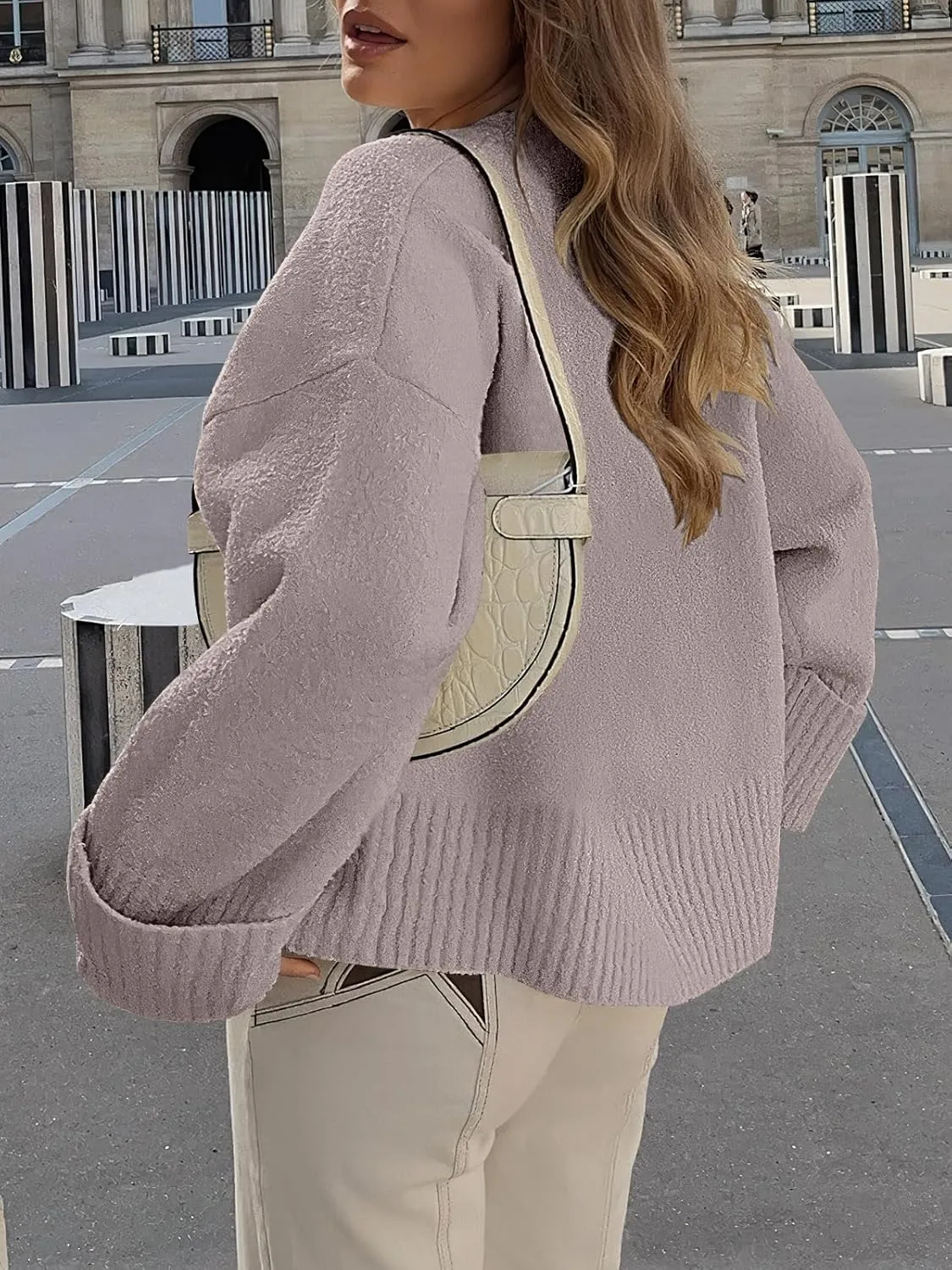 Prinbara Womens Oversized Sweater Crewneck Long Sleeve Fuzzy Knit Chunky Warm Pullover Sweaters Top 2024 Winter Trendy Outfit
