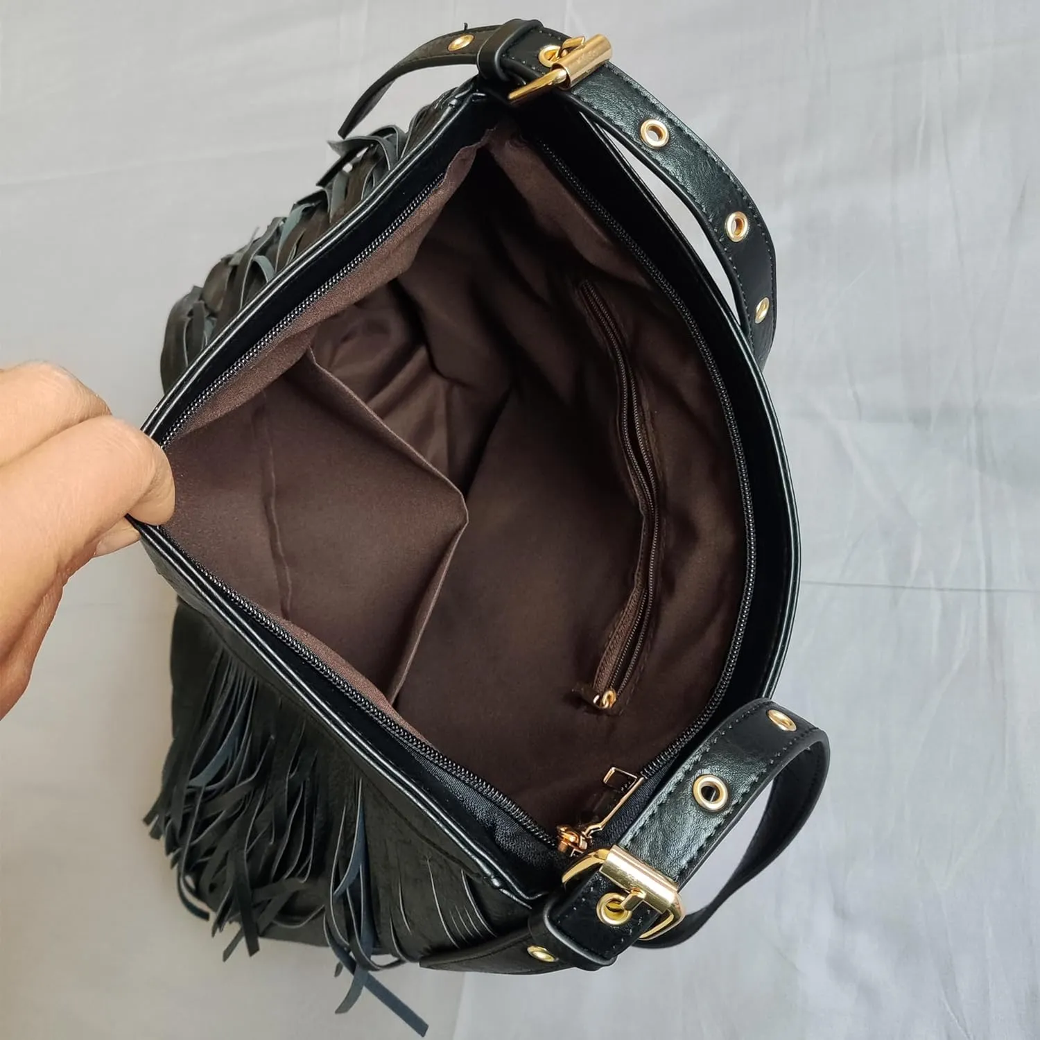 PU Leather Fringe Hobo Bag Large Studded Handbag Crossbody Bag for Women