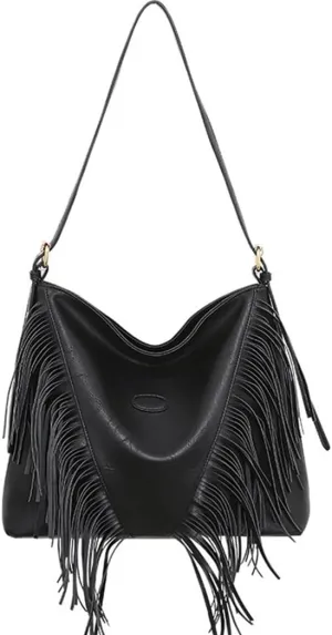 PU Leather Fringe Hobo Bag Large Studded Handbag Crossbody Bag for Women