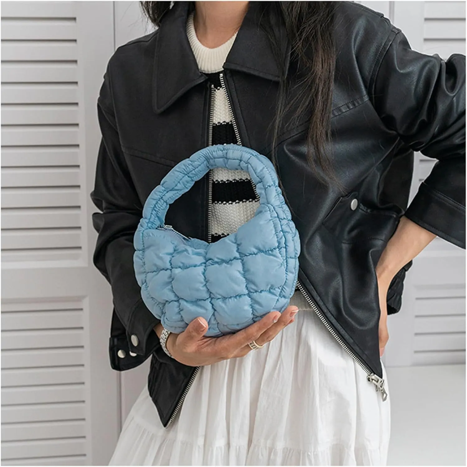 Puffer Bag Women Mini Quilted Cute Bubble Handbag Crescent Wrist Satchel Y2k Purse