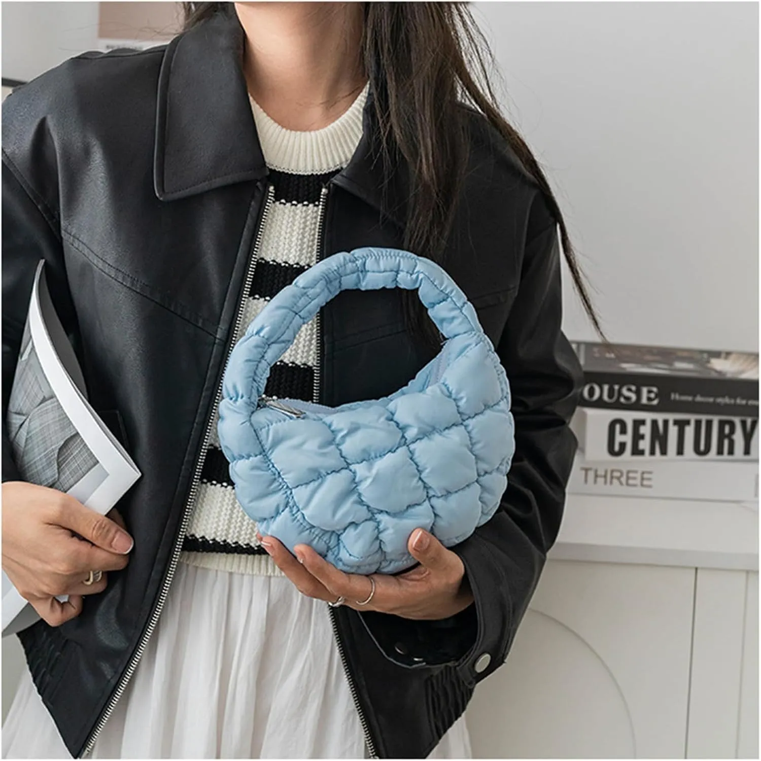 Puffer Bag Women Mini Quilted Cute Bubble Handbag Crescent Wrist Satchel Y2k Purse