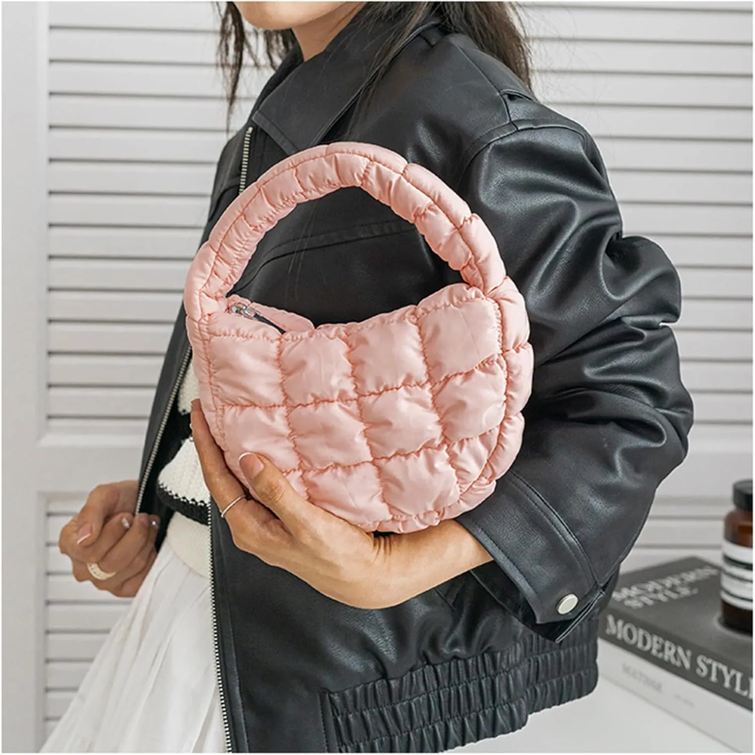 Puffer Bag Women Mini Quilted Cute Bubble Handbag Crescent Wrist Satchel Y2k Purse