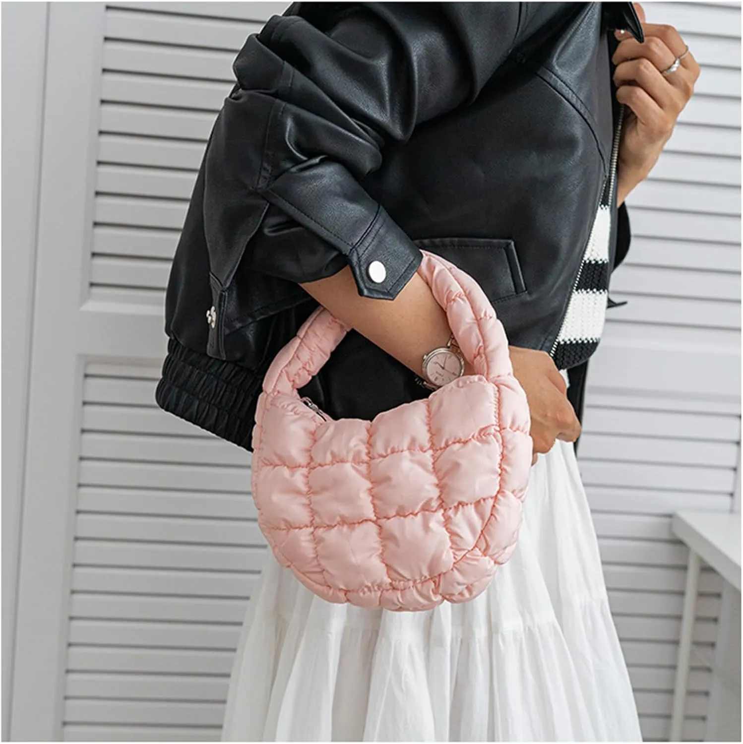 Puffer Bag Women Mini Quilted Cute Bubble Handbag Crescent Wrist Satchel Y2k Purse