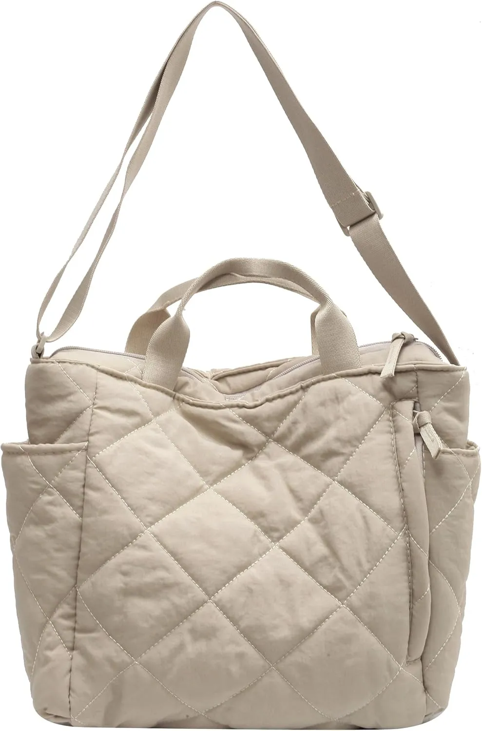 Puffer Quilted Tote Bag for Women Puffy Padded Crossbody Purse Soft Lightweight Shoulder Bag with Zipper