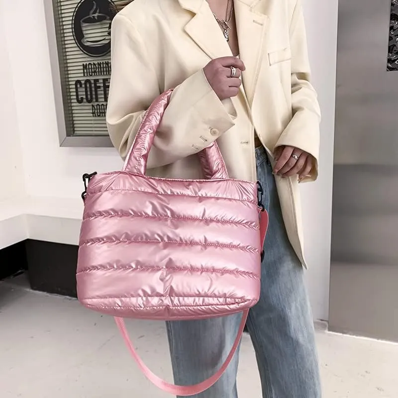 Puffer Shoulder Bag Women Quilted Cotton Handbag Lightweight Crossbody Tote Stylish Soft Cloud Purse for Daily Use