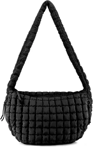 Puffer Tote Bag for Women, Hobo Bag Large Quilted Carryall Bag Soft Puffy Crossbody Bag Lightweight Puff Purse
