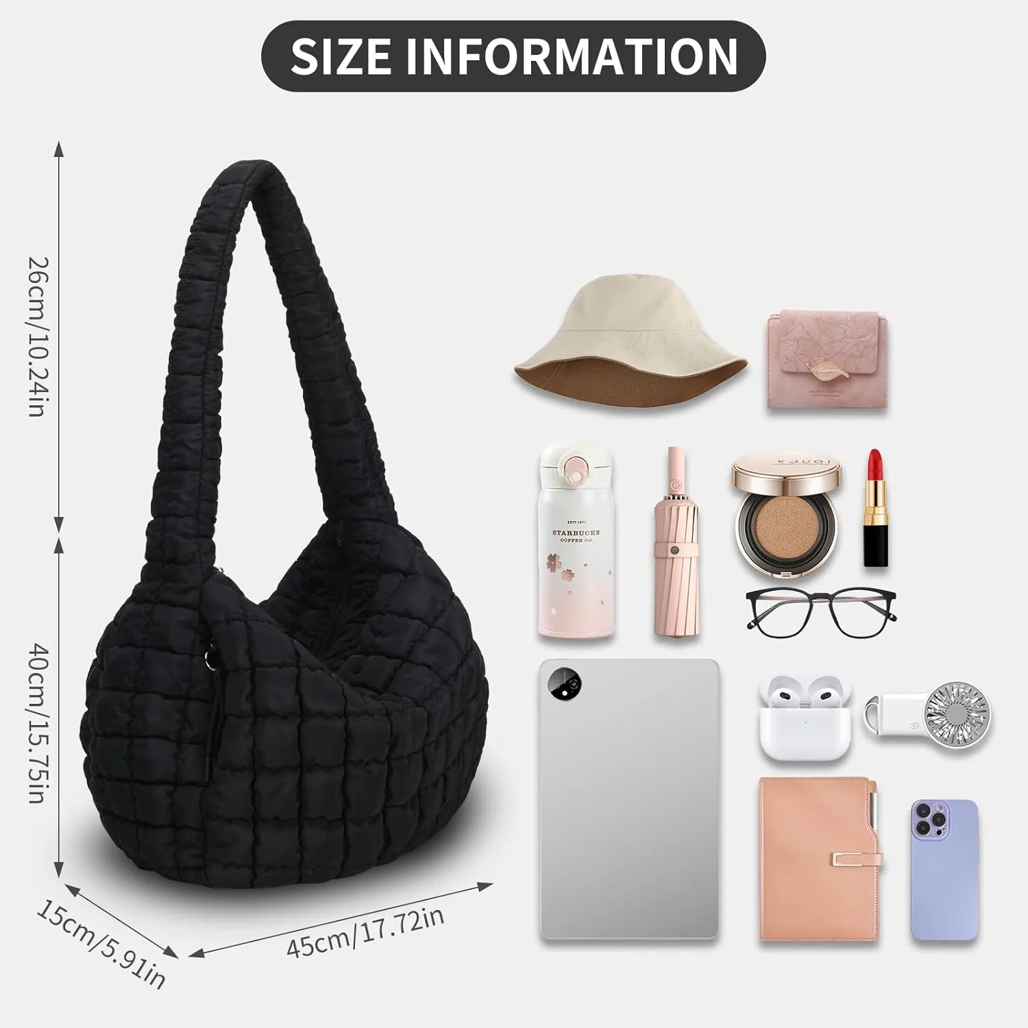 Puffer Tote Bag for Women - Large Quilted Crossbody Handbag - Lightweight Shoulder Hobo Bag - Soft Puffy Carryall