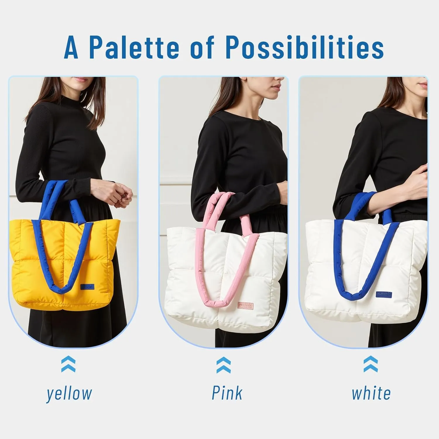 Puffer Tote Bag for Women - Lightweight Puffy Shoulder Bag, Quilted Puff Travel Tote