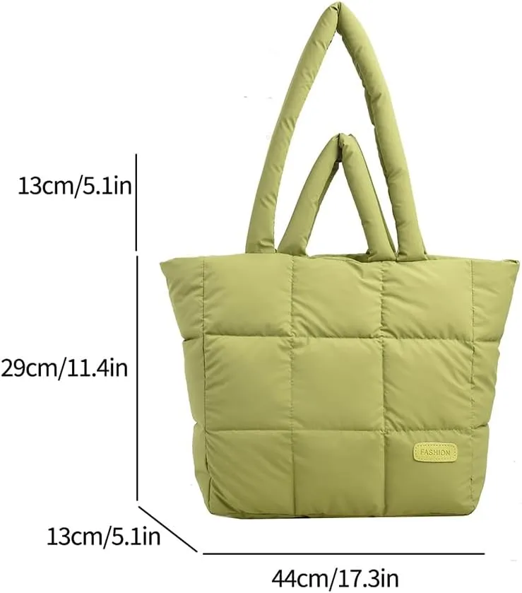 Puffer Tote Bag for Women, Quilted Cotton Padded Designer Handbag, Winter Down Padded Shoulder Bag