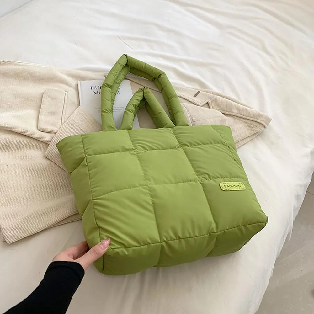 Puffer Tote Bag for Women, Quilted Cotton Padded Designer Handbag, Winter Down Padded Shoulder Bag