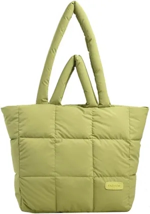 Puffer Tote Bag for Women, Quilted Cotton Padded Designer Handbag, Winter Down Padded Shoulder Bag