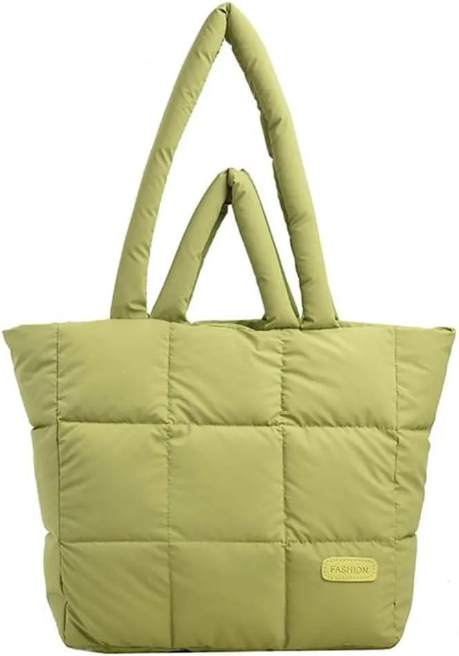 Puffer Tote Bag for Women, Quilted Cotton Padded Designer Handbag, Winter Down Padded Shoulder Bag