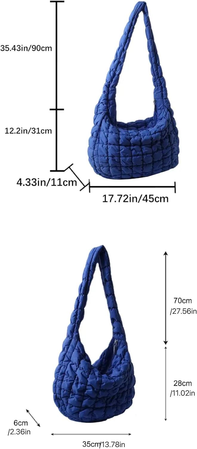 Puffer Tote Bag for Women Quilted Puffy Crossbody Lightweight Down Shoulder Bag Trendy Cotton Padded Hobo Handbag