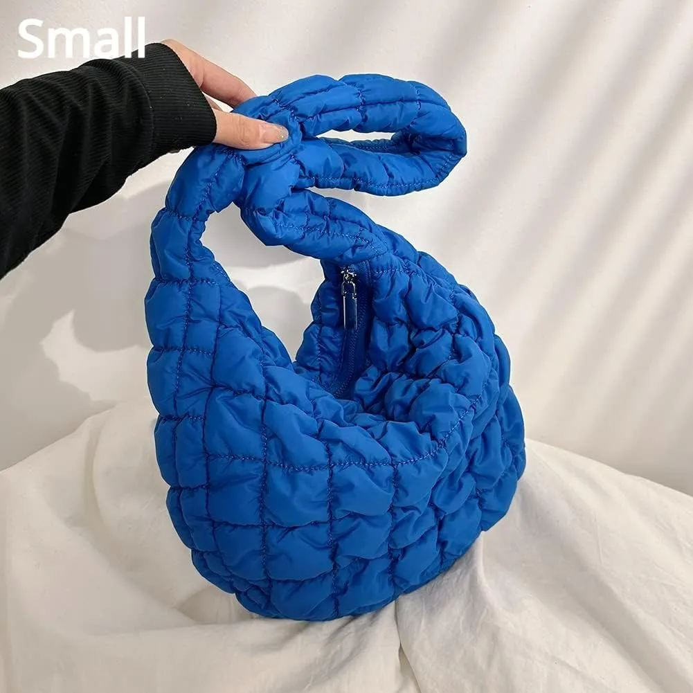 Puffer Tote Bag for Women Quilted Puffy Crossbody Lightweight Down Shoulder Bag Trendy Cotton Padded Hobo Handbag
