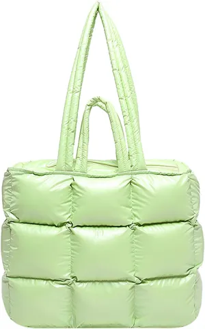 Puffer Tote Bag for Women, Quilted Puffy Handbag, Quilted Shoulder Bag Fluffy Satchel Purse for Work Travel Shopping